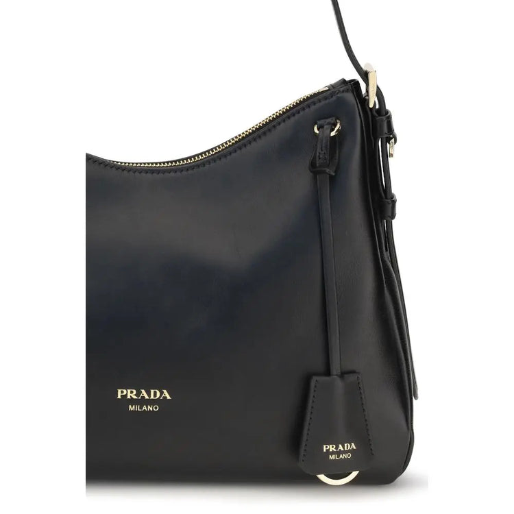 Prada Black Calf Leather Bos Taurus Shoulder Bag STYLE SOURCE