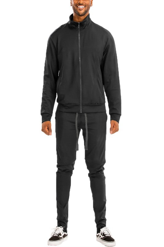 Full Zip Up Solid Track Jacket Set STYLE SOURCE