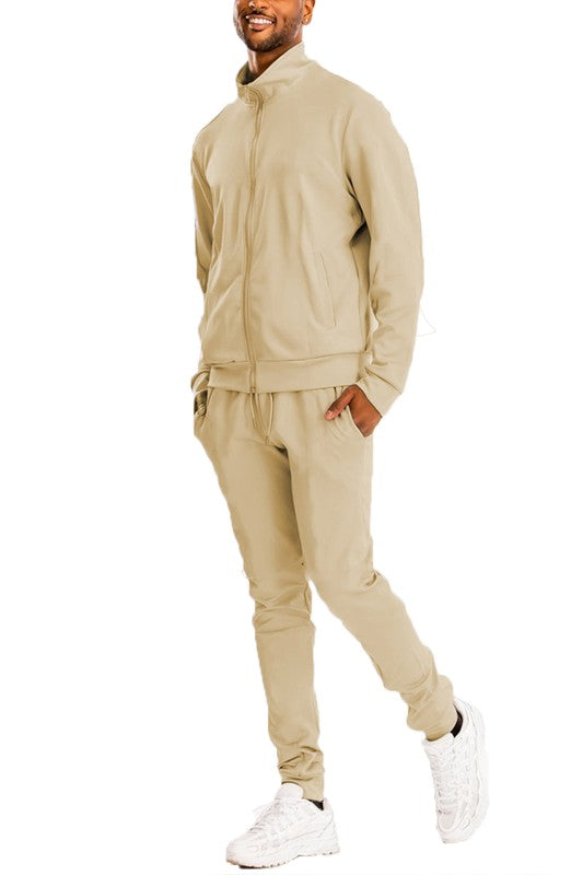 Full Zip Up Solid Track Jacket Set STYLE SOURCE