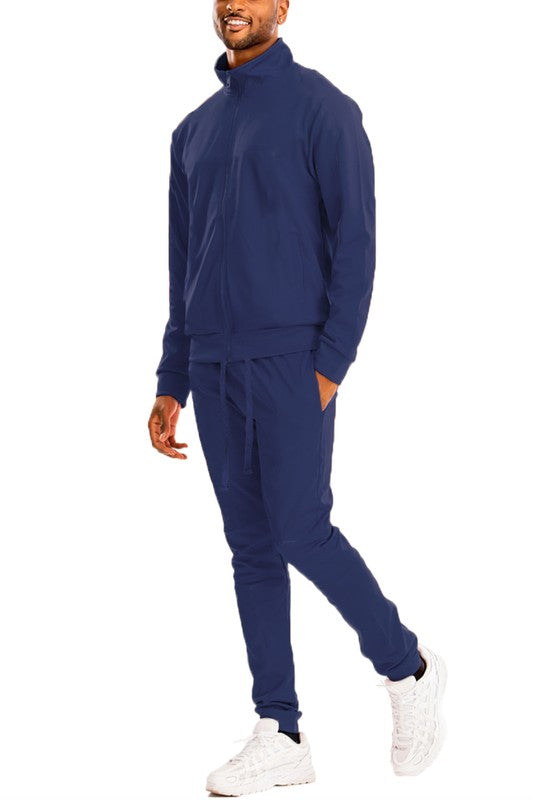 Full Zip Up Solid Track Jacket Set STYLE SOURCE
