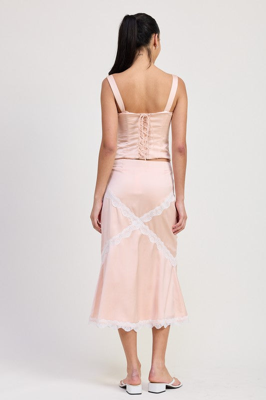 MID SATIN SKIRT WITH LACE DETAIL STYLE SOURCE