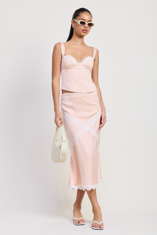 MID SATIN SKIRT WITH LACE DETAIL STYLE SOURCE