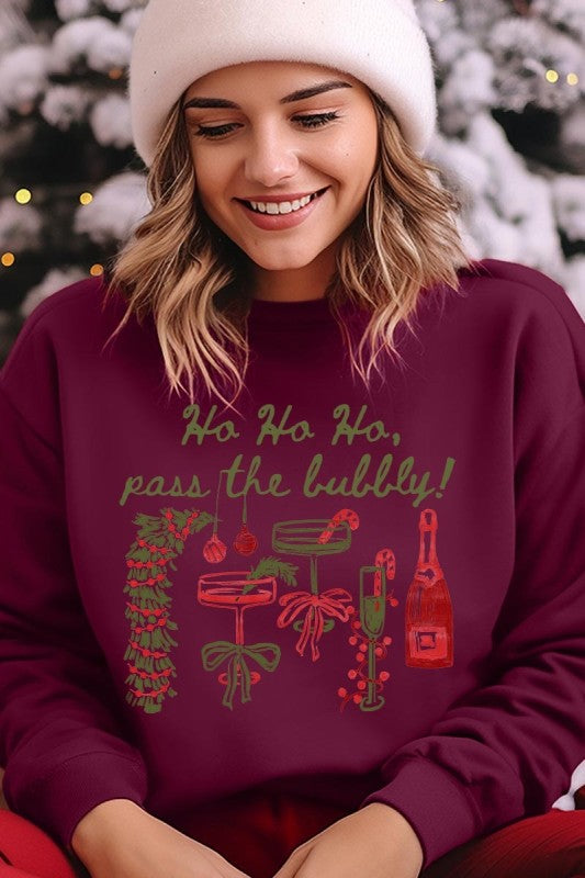 Pass the Bubbly Christmas Graphic Sweatshirt for Women STYLE SOURCE