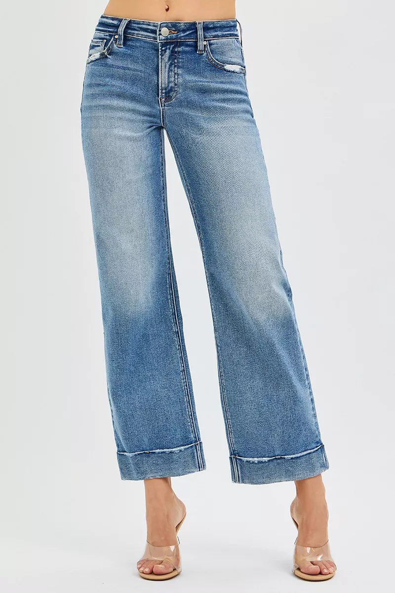 RISEN Full Size Mid Rise Crop Straight Jeans with Taylor Cuffed Plus Size STYLE SOURCE