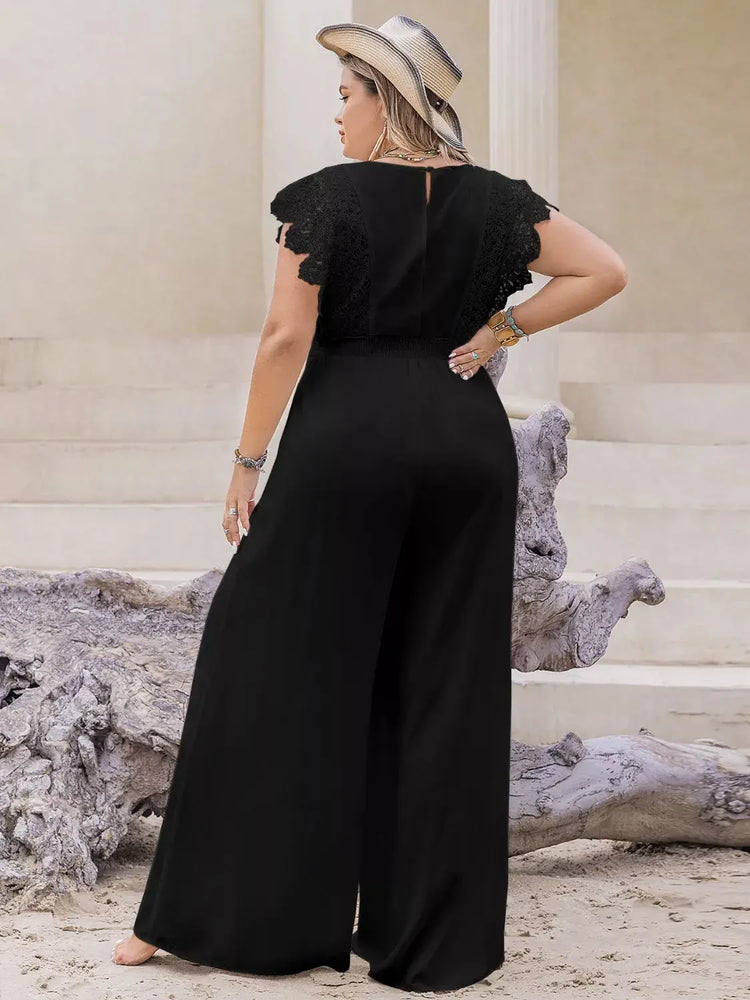 Plus Size Lace Cap Sleeve Wide Leg Jumpsuit STYLE SOURCE