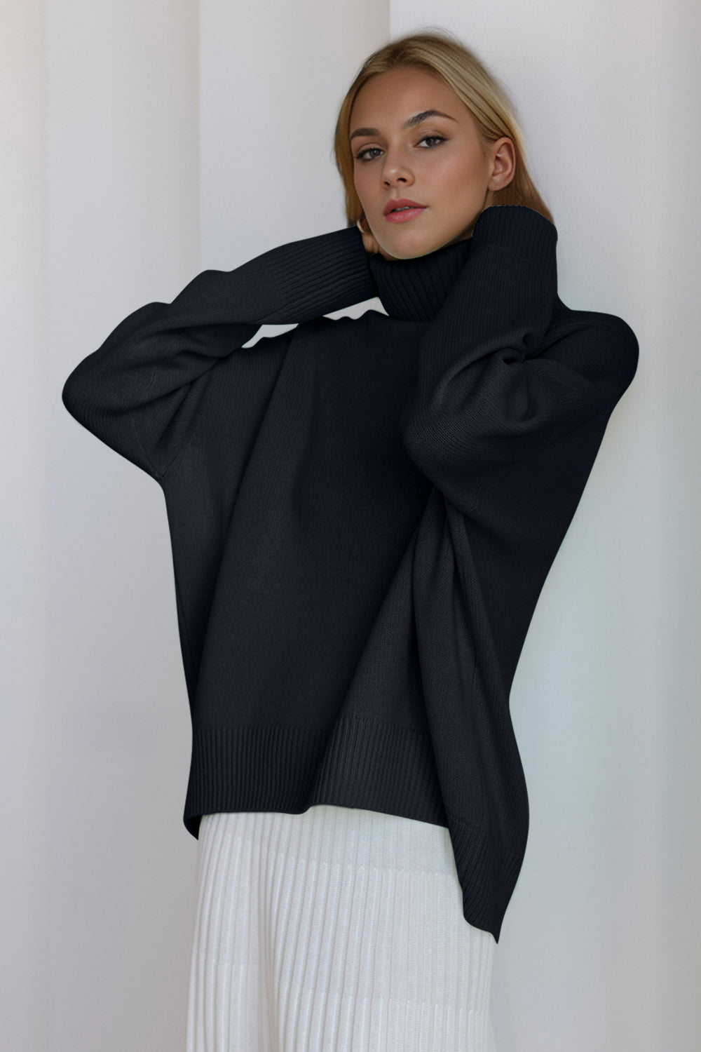 Basic Bae Turtleneck Dropped Shoulder Long Sleeve Sweater STYLE SOURCE