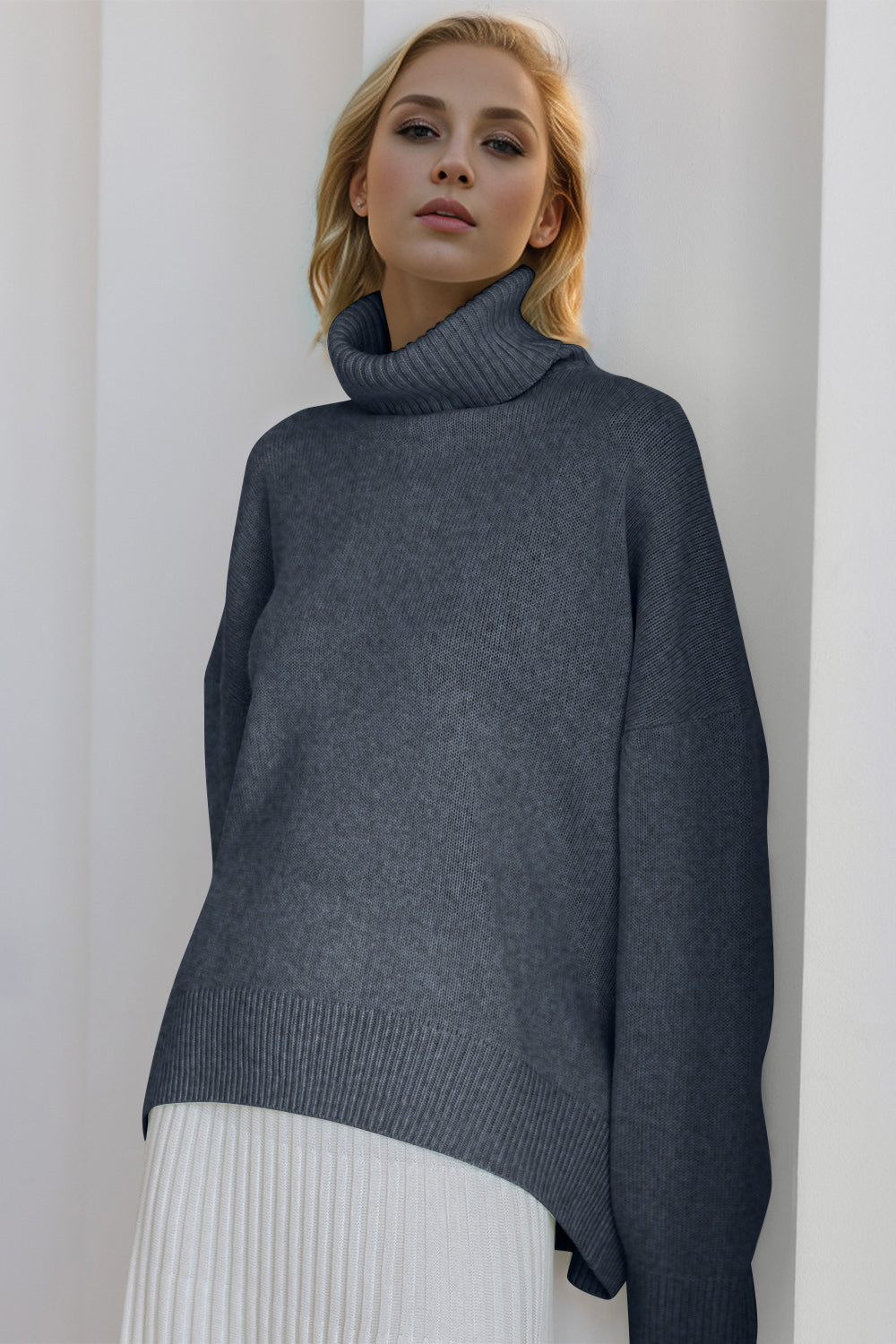 Basic Bae Turtleneck Dropped Shoulder Long Sleeve Sweater STYLE SOURCE