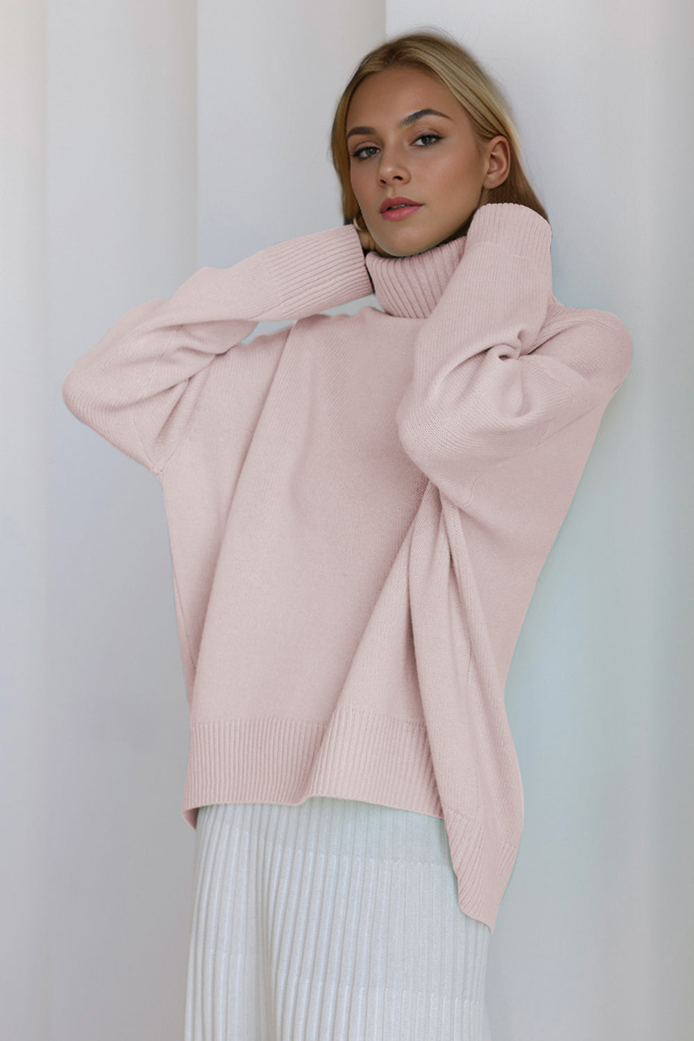 Basic Bae Turtleneck Dropped Shoulder Long Sleeve Sweater STYLE SOURCE