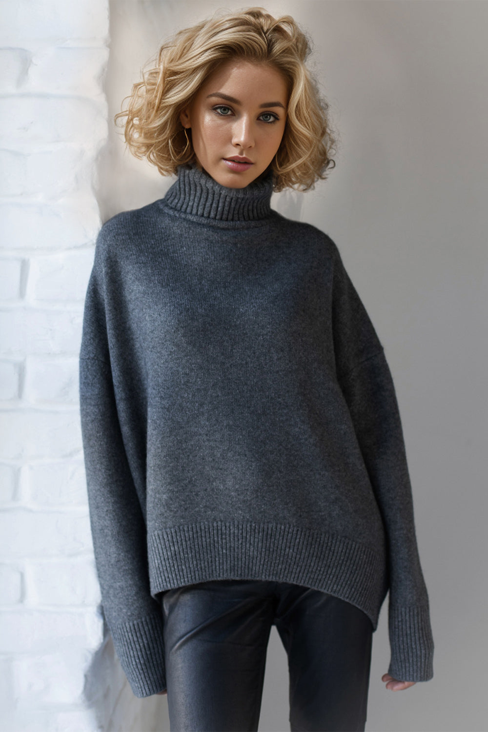 Basic Bae Turtleneck Dropped Shoulder Long Sleeve Sweater STYLE SOURCE
