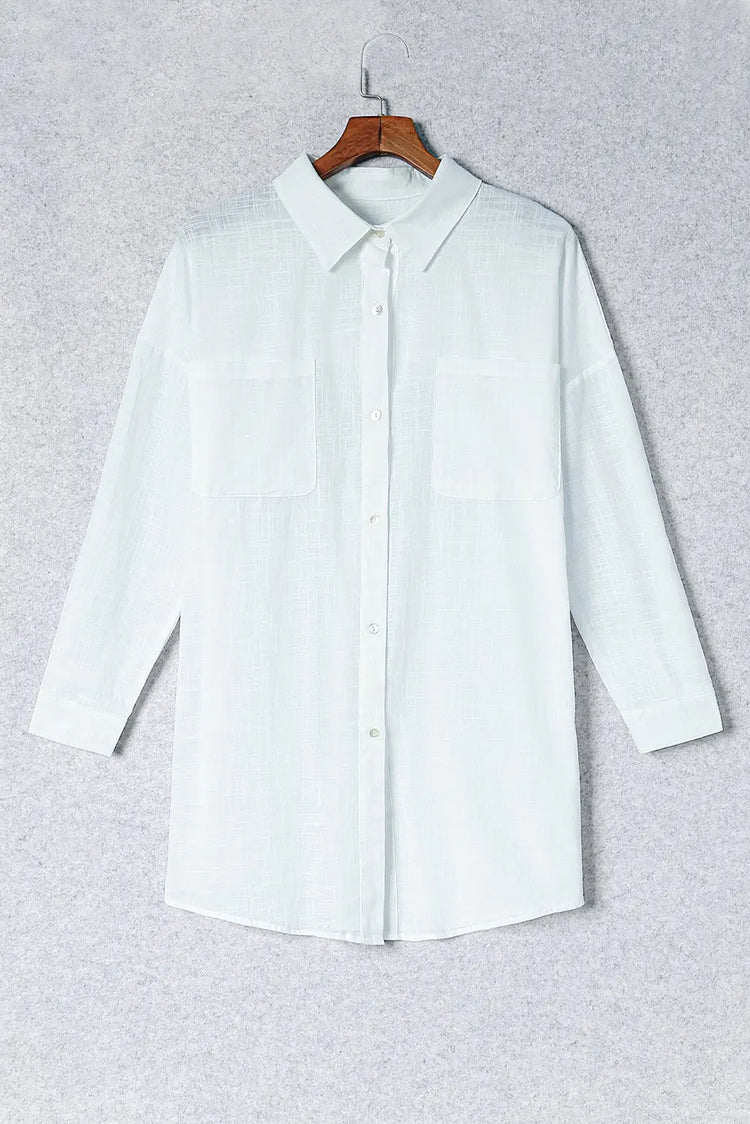 Button-Up Longline Shirt with Breast Pockets STYLE SOURCE