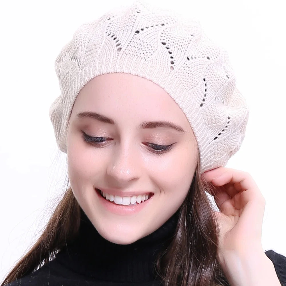 Geebro Women's Plain Color Knit Beret STYLE SOURCE