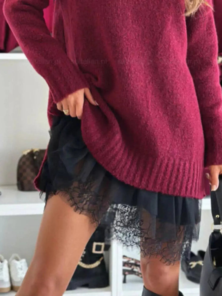 Full Size Lace Detail Cami Dress and Turtleneck Oversized Sweater Set Plus Size STYLE SOURCE