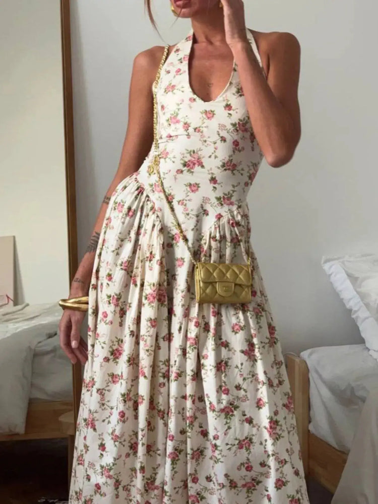 Floral Print Halter Neck Midi Dress STYLE SOURCE