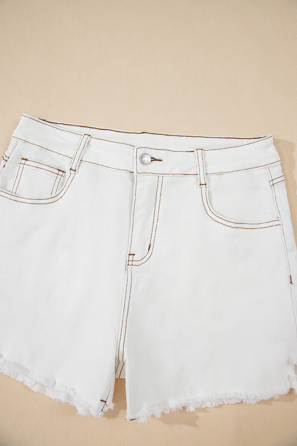 White Raw Hem High Waist Denim Shorts STYLE SOURCE