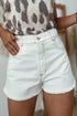 White Raw Hem High Waist Denim Shorts STYLE SOURCE