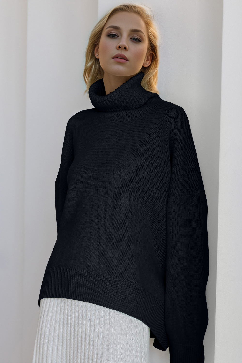 Basic Bae Turtleneck Dropped Shoulder Long Sleeve Sweater STYLE SOURCE
