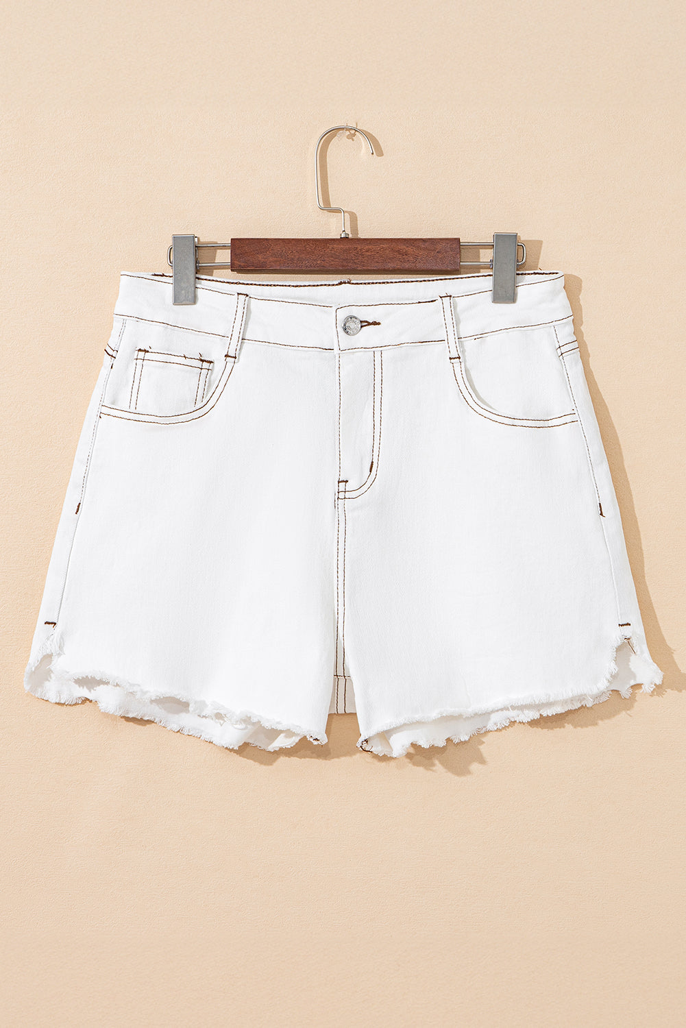 White Raw Hem High Waist Denim Shorts STYLE SOURCE