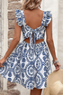 Blue Floral Print Square Neck Sleeveless Mini Dress STYLE SOURCE