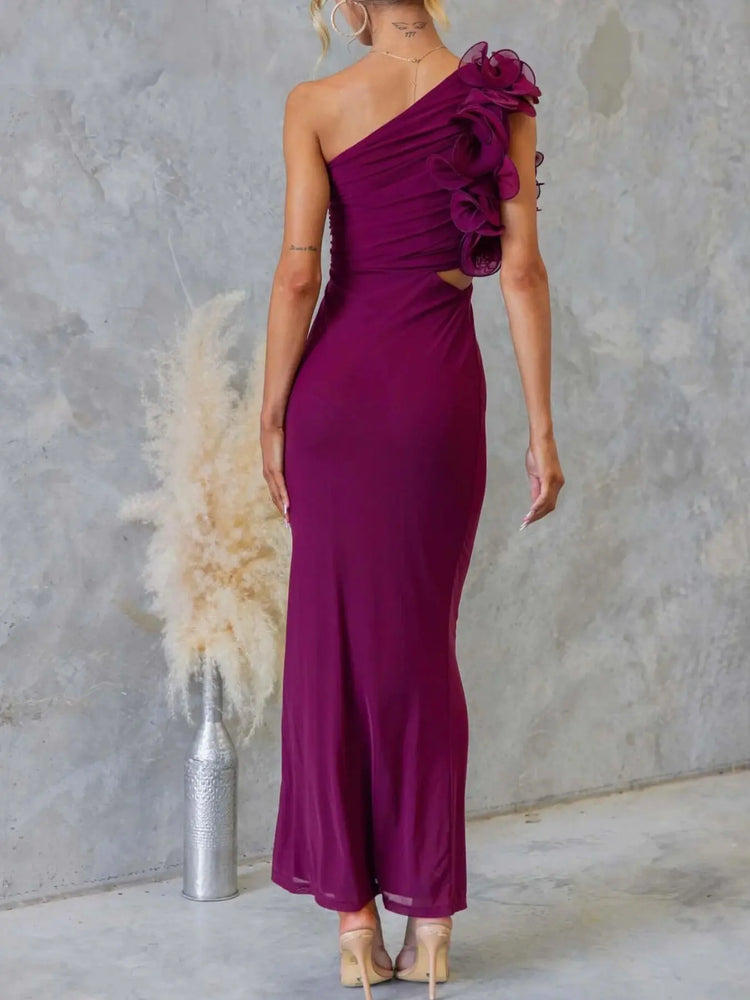 One-Shoulder Floral Trim Sleeveless Maxi Dress STYLE SOURCE