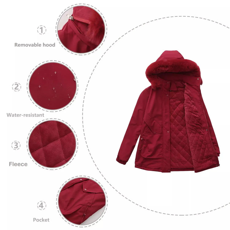 Full Size Fur Hooded Warm Winter Parka Outerwear Plus Size STYLE SOURCE