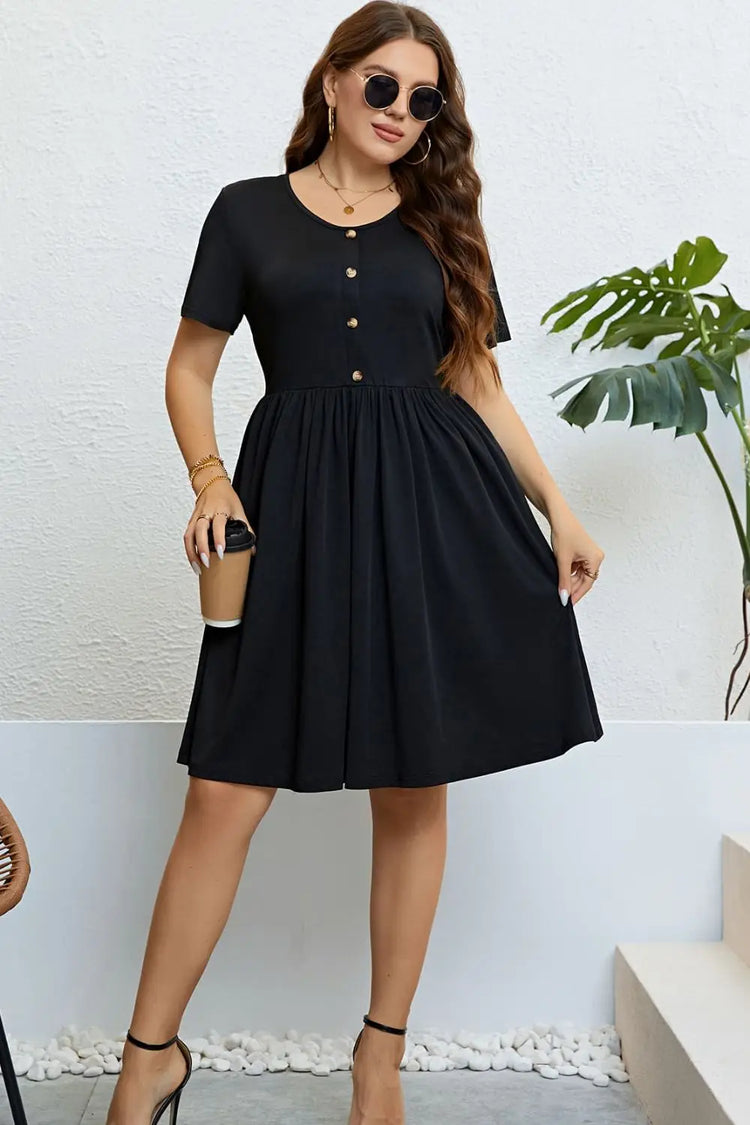 Buttoned Short Sleeve Dress STYLE SOURCE