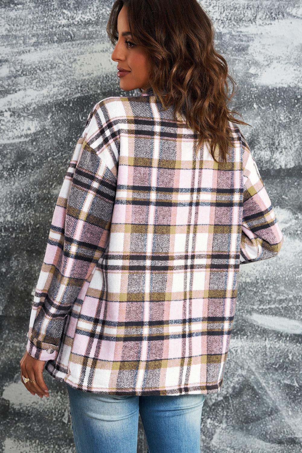 Plaid Button Front Shirt Jacket with Breast Pockets STYLE SOURCE