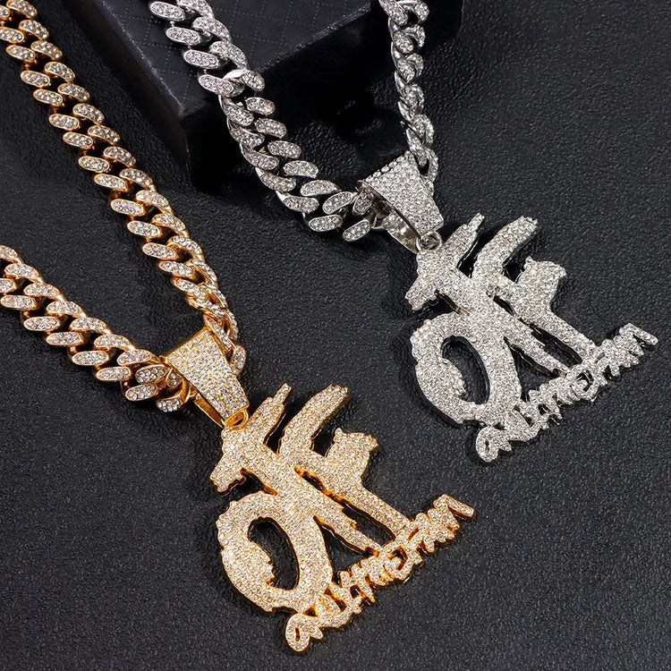 Hip Hop OTF Crystal Letter Pendant Necklaces for Women STYLE SOURCE