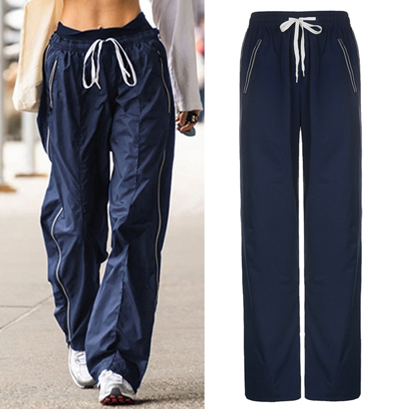 Windbreaker Track Pants Sporty Baggy Low Waisted Trousers Cargo Pants for Women STYLE SOURCE