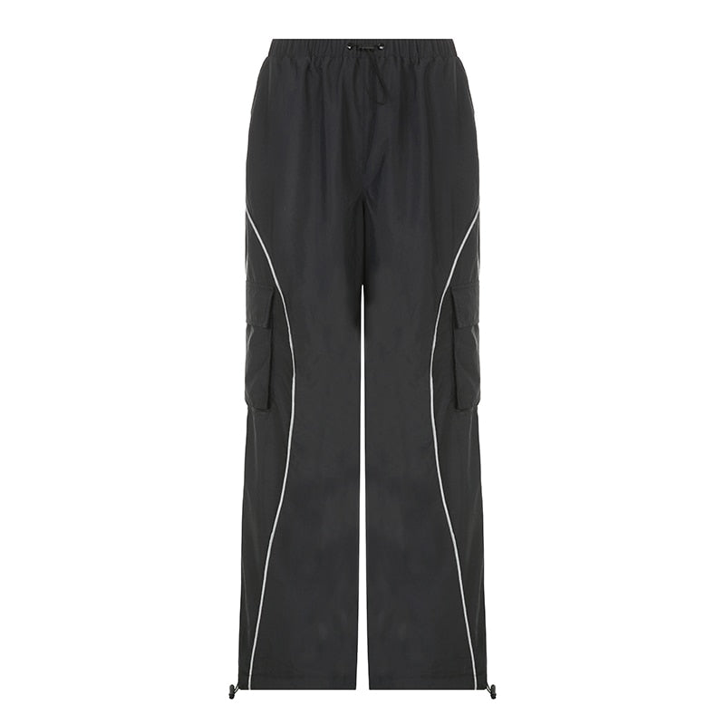 Windbreaker Track Pants Sporty Baggy Low Waisted Trousers Cargo Pants for Women STYLE SOURCE