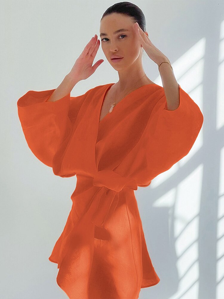 Summer Dress 2023 Fashion Hot Pink Loose Casual Breathable V-Neck Above Knee Length Dresses Women Cotton Linen Beach Dress STYLE SOURCE