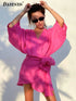 Summer Dress 2023 Fashion Hot Pink Loose Casual Breathable V-Neck Above Knee Length Dresses Women Cotton Linen Beach Dress STYLE SOURCE