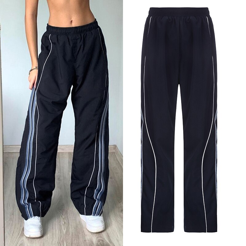 Windbreaker Track Pants Sporty Baggy Low Waisted Trousers Cargo Pants for Women STYLE SOURCE