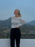 White Elegant Striped See Through Tops Long Sleeve T-Shirts STYLE SOURCE