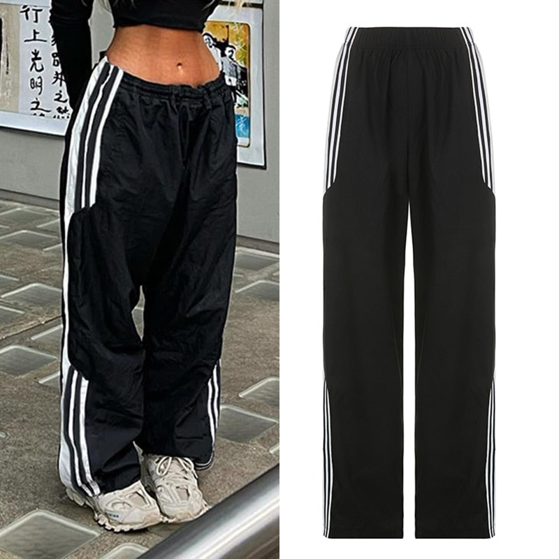 Windbreaker Track Pants Sporty Baggy Low Waisted Trousers Cargo Pants for Women STYLE SOURCE