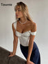 2023 Y2K Satin Off Shoulder Corset Cropped Top For Women STYLE SOURCE