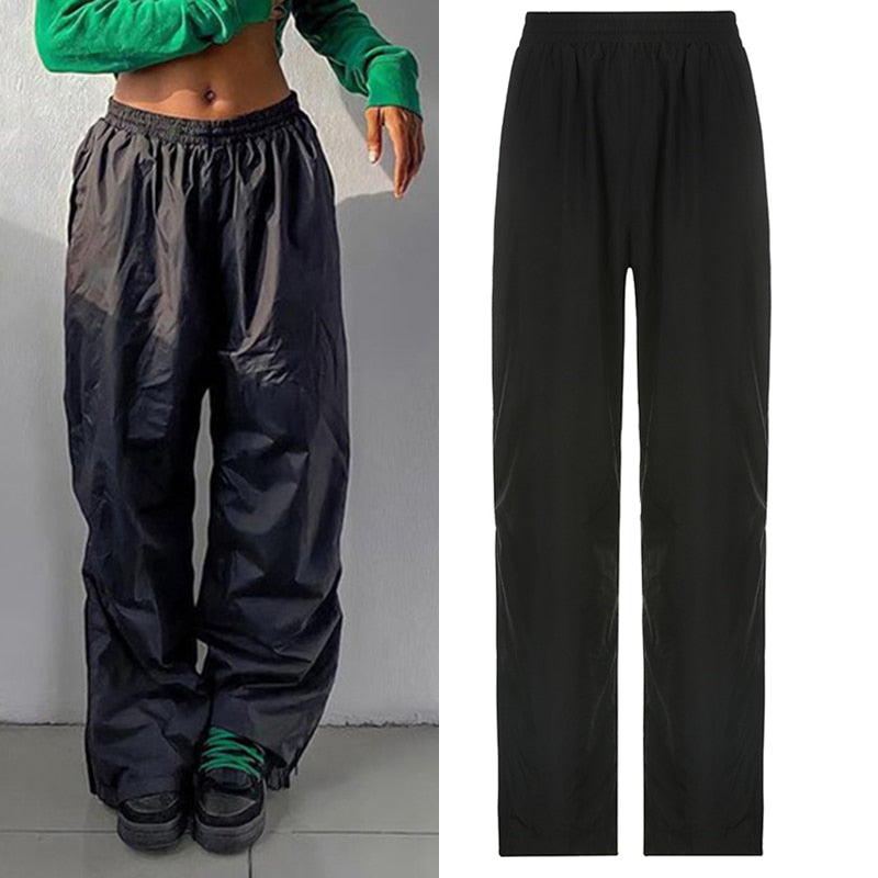 Windbreaker Track Pants Sporty Baggy Low Waisted Trousers Cargo Pants for Women STYLE SOURCE