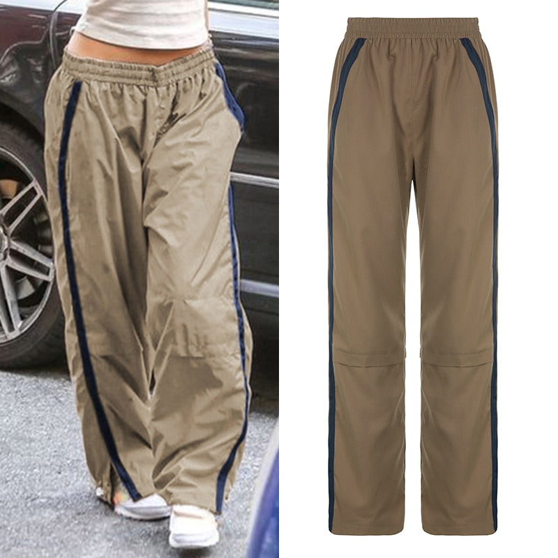 Windbreaker Track Pants Sporty Baggy Low Waisted Trousers Cargo Pants for Women STYLE SOURCE