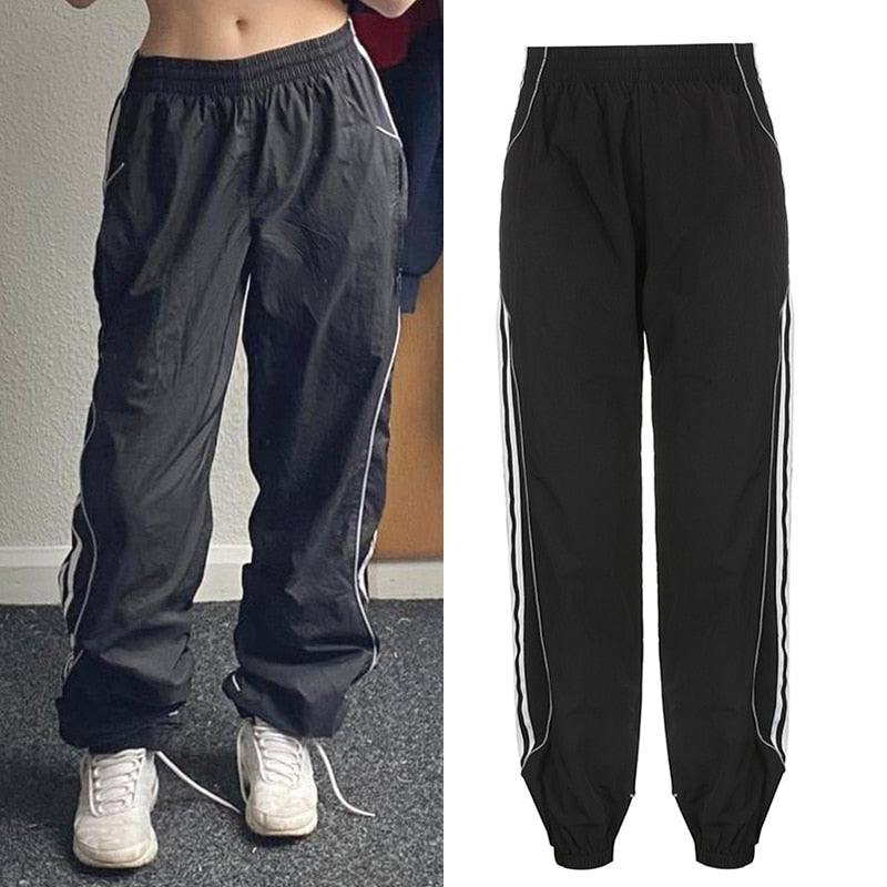 Windbreaker Track Pants Sporty Baggy Low Waisted Trousers Cargo Pants for Women STYLE SOURCE