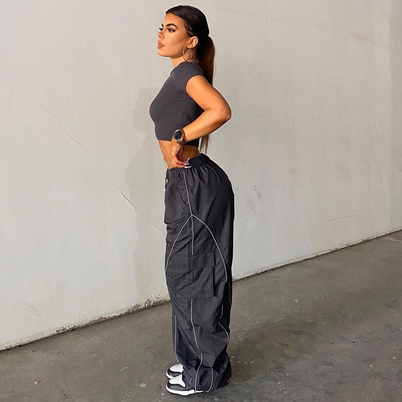 Windbreaker Track Pants Sporty Baggy Low Waisted Trousers Cargo Pants for Women STYLE SOURCE
