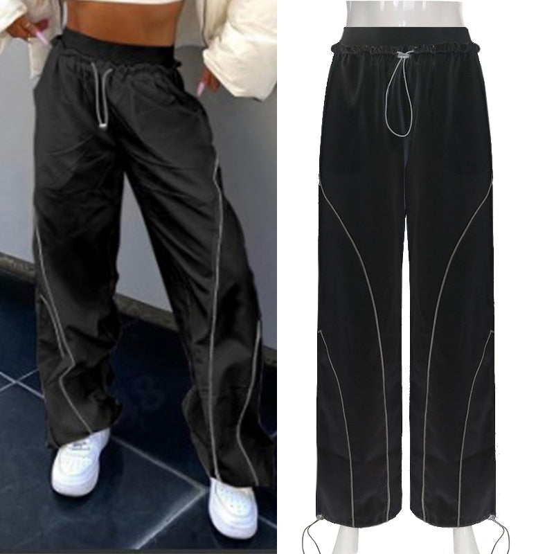 Windbreaker Track Pants Sporty Baggy Low Waisted Trousers Cargo Pants for Women STYLE SOURCE