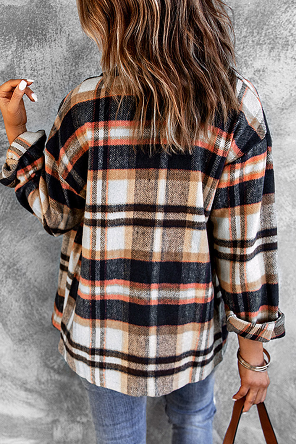 Plaid Button Front Shirt Jacket with Breast Pockets STYLE SOURCE