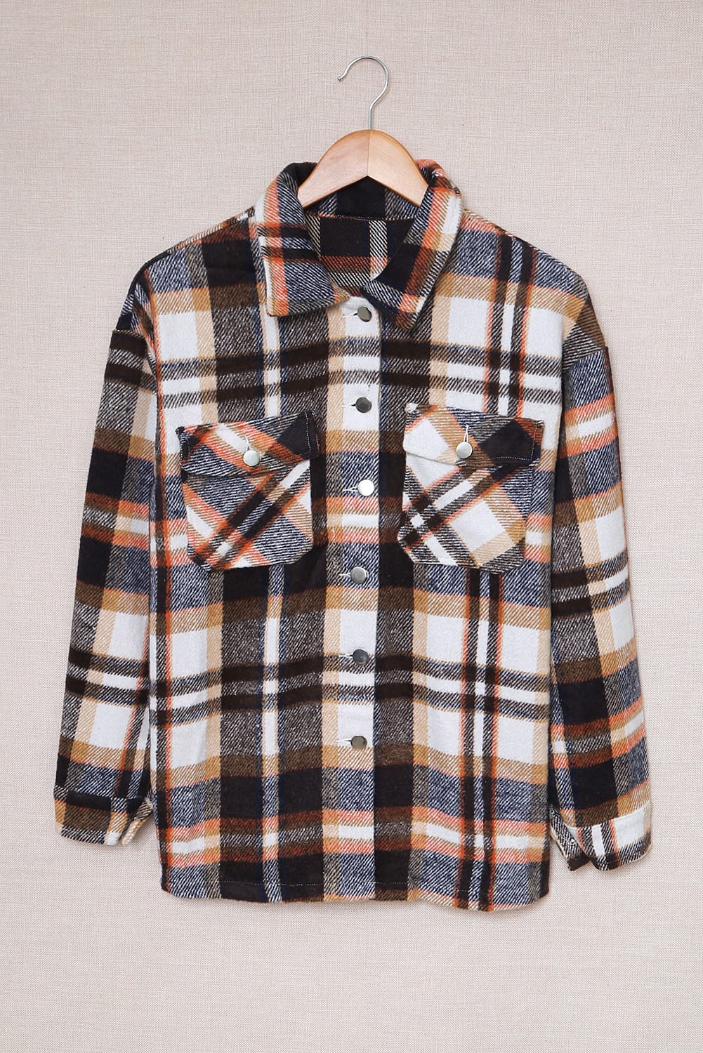 Plaid Button Front Shirt Jacket with Breast Pockets STYLE SOURCE