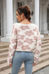 Round Neck Flower Pattern Dropped Shoulder Pullover Sweater STYLE SOURCE