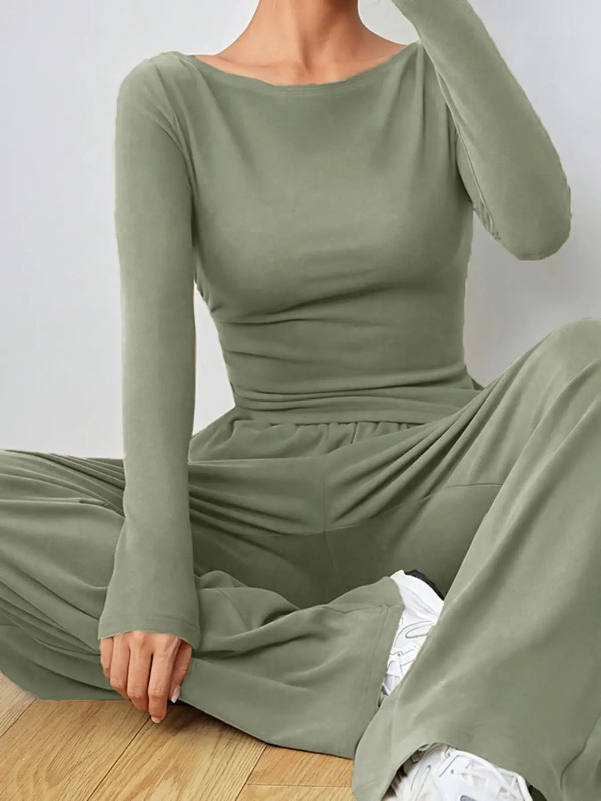 Casual Long Sleeve Top & Wide Leg Pants Set STYLE SOURCE