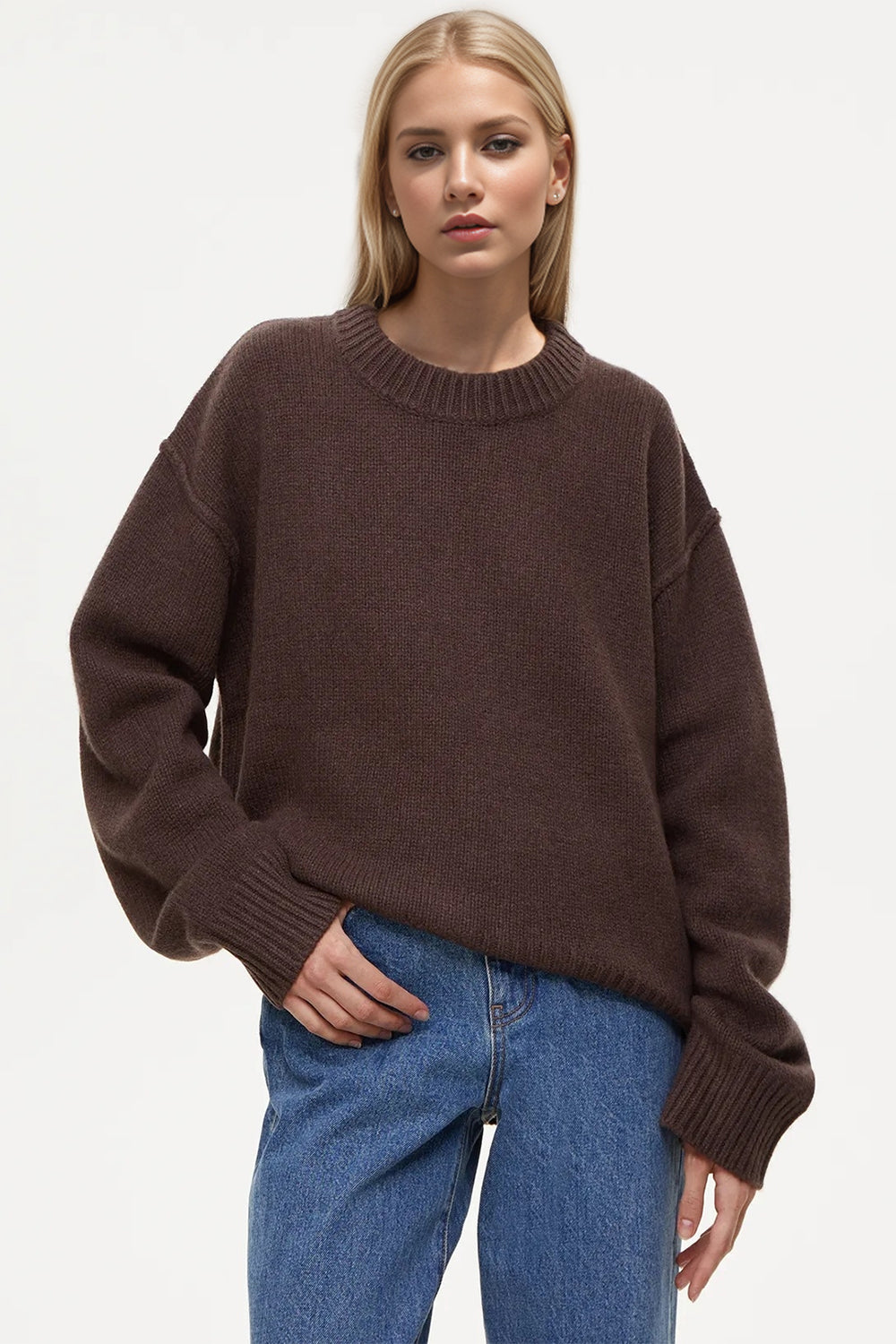 Basic Bae Round Neck Dropped Shoulder Sweater STYLE SOURCE