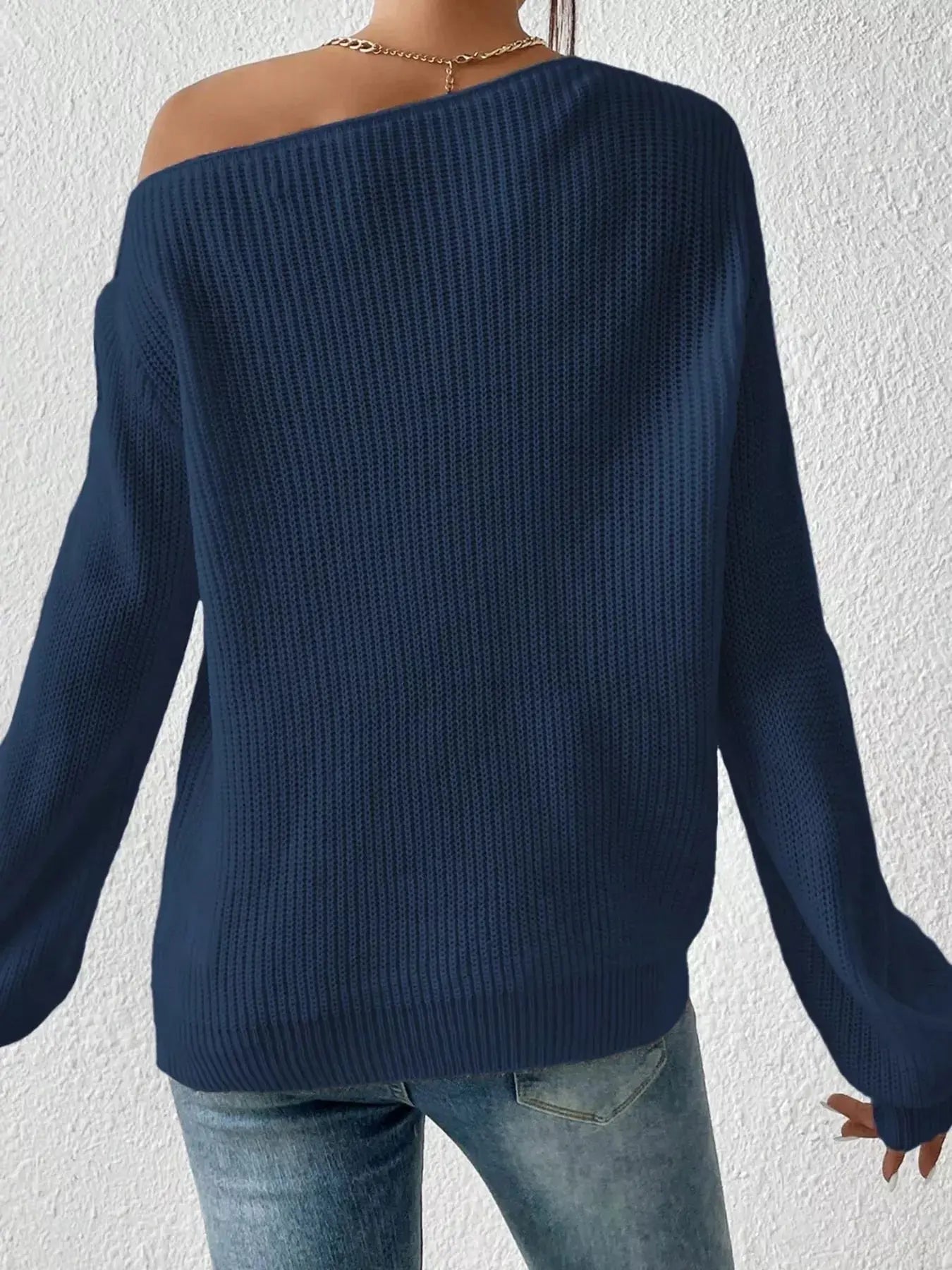 Single Shoulder Knit Sweater STYLE SOURCE