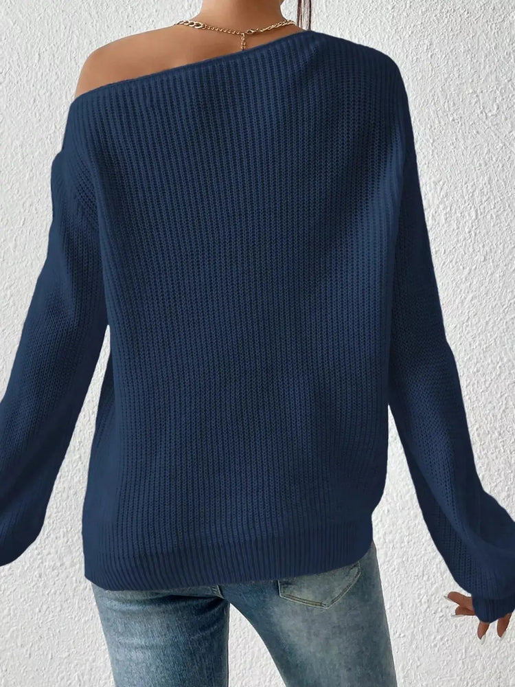 Single Shoulder Knit Sweater STYLE SOURCE