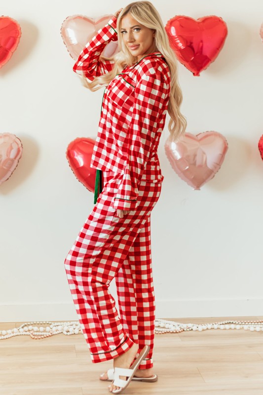 Christmas Plaid Contrast Trim Pajama Set STYLE SOURCE