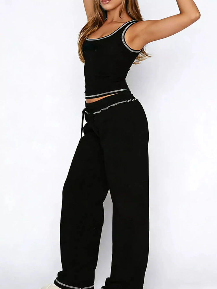 Scoop Neck Tank Top and Drawstring Pants Set STYLE SOURCE
