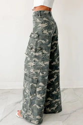 Camo Denim Cargo Wide Leg Pants STYLE SOURCE